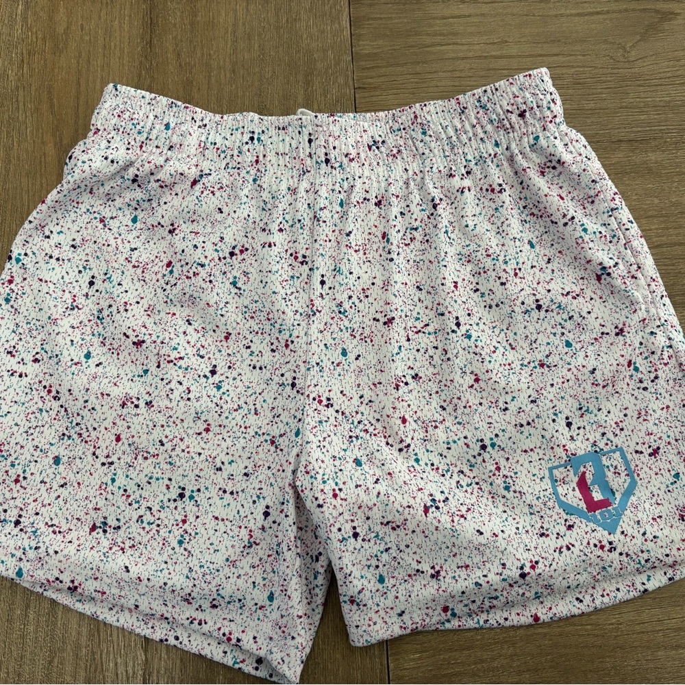 Baseball Lifestyle 101 Speckled White Athletic Shorts size adult small
